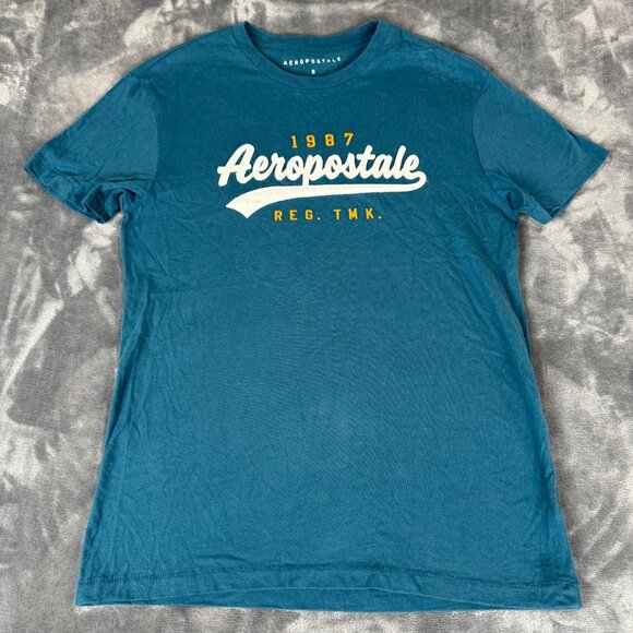 Aeropostale Shirt Mens Size Small Blue Short Sleeve Spell Out Soft T-Shirt - Picture 1 of 7